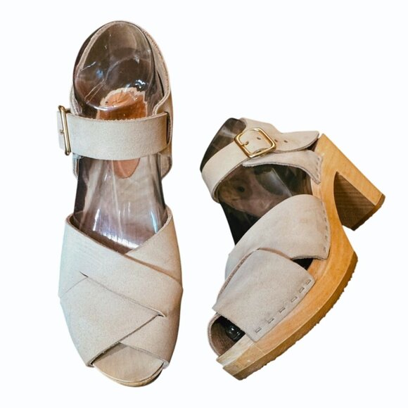 Bryr Emma Cross-Over Clogs Bone Nubuck Suede Sandals Size 38/ 8 Orthopedic USA - Picture 2 of 11
